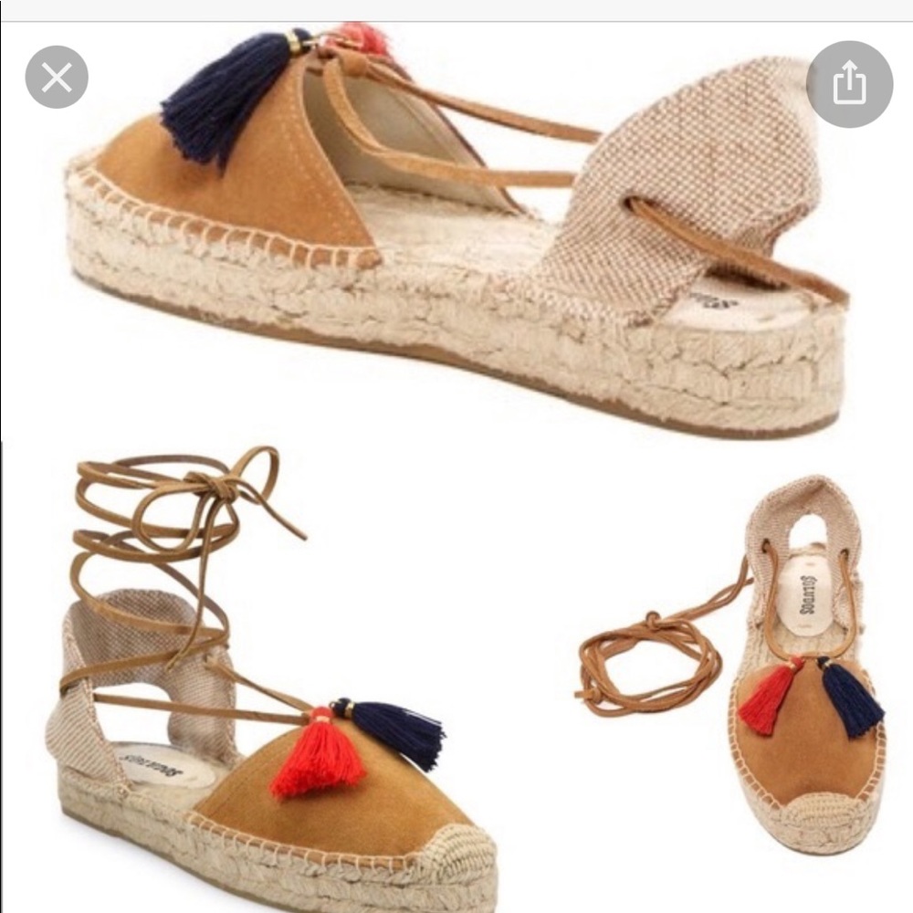 Soludos espadrilles tan suede lace up with tassel